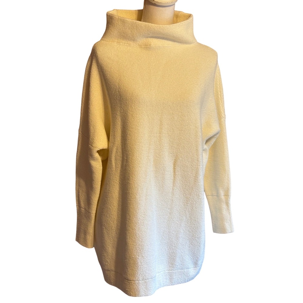 Free People Ottoman Slouchy Tunic Sweater Cream Ivory Ribbed Mock Neck XS